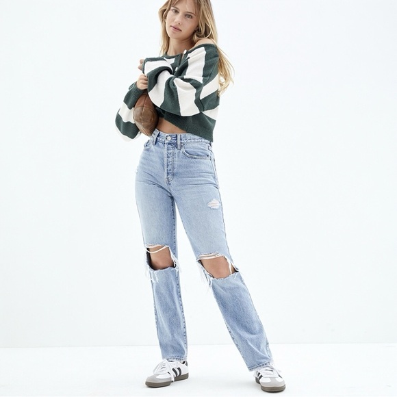 PacSun High Rise Light Blue Ripped Knee Dad Jeans - Picture 1 of 13